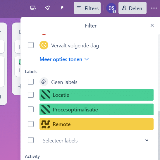 trello labels filteren